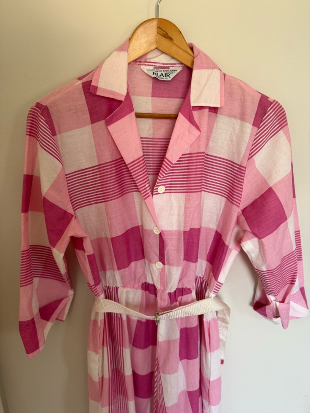 Vintage Blair Pink Plaid Cotton Shirt Dress - Picture 3 of 4